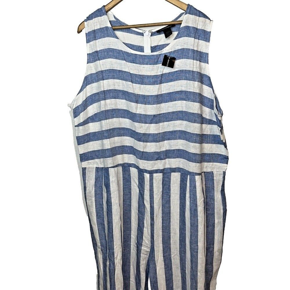 Ashley Stewart Jumpsuit Womens sz 24 Blue Light Chambray Sleeveless Wide Leg
